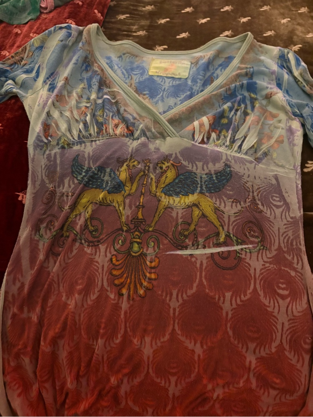 Butterfly Dropout Y2K long sleeve tee. Stunning colors! Size 4 small